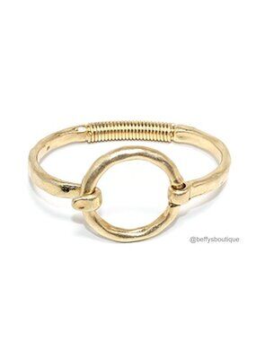 Hammered Gold-Plated Bangle Bracelet Worn Finish Statement Jewelry
